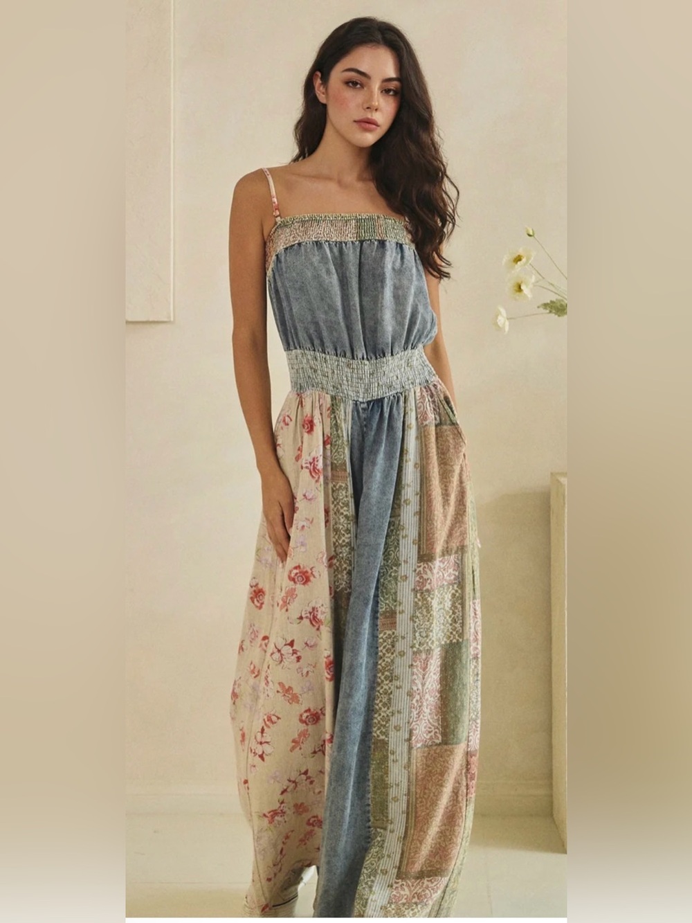 New Oil & Hali denim patchwork jumpsuit S - Picture 3 of 4